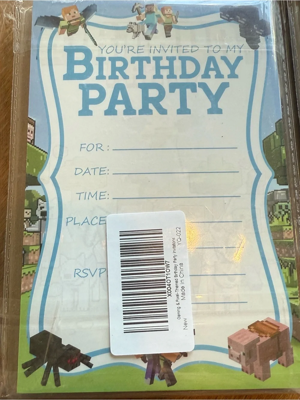 2 Packs of Birthday Party Invitation Cards - Blue Minecraft Style (40 total)